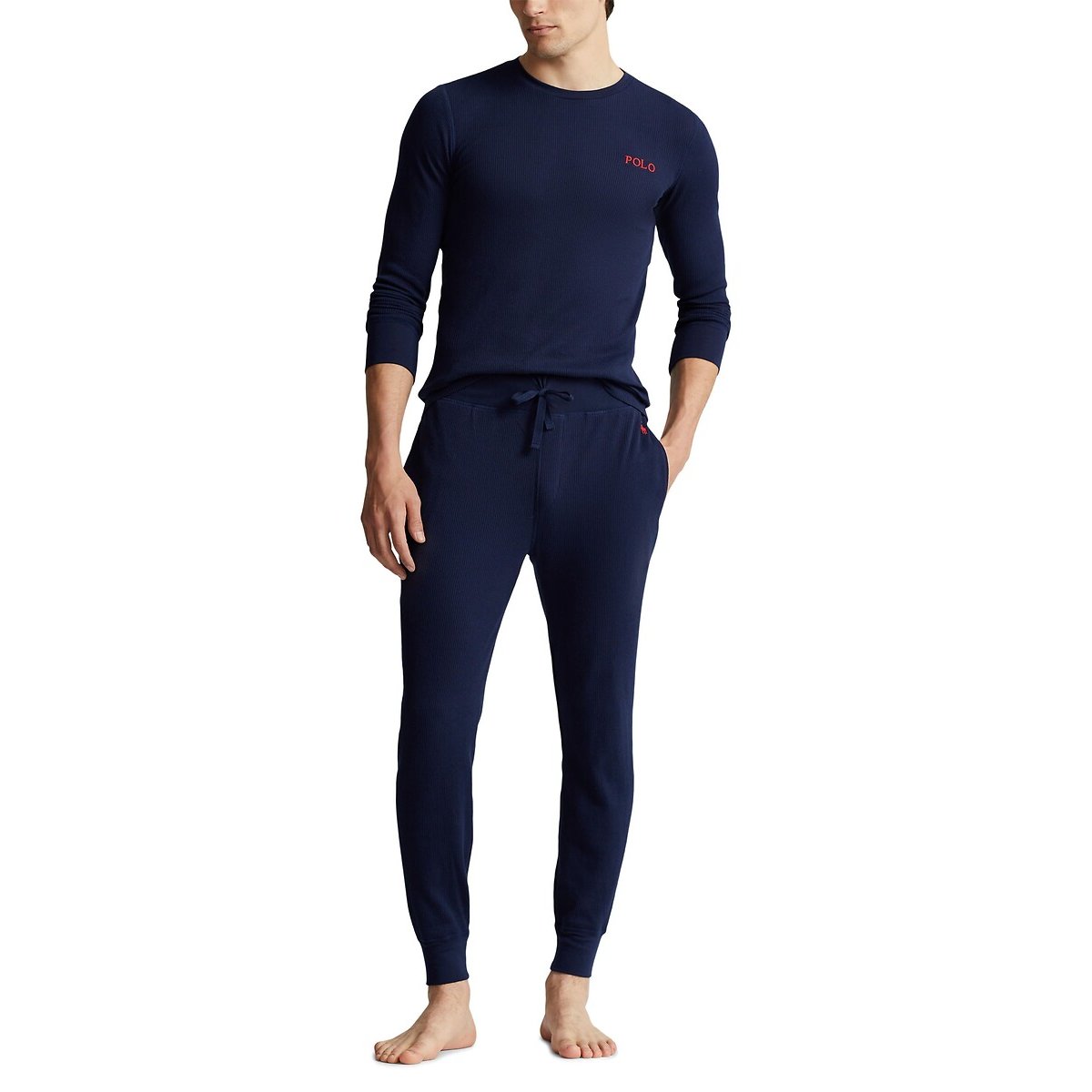 Pantalon de pyjama en maille gaufrée bleu marine, POLO RALPH LAUREN