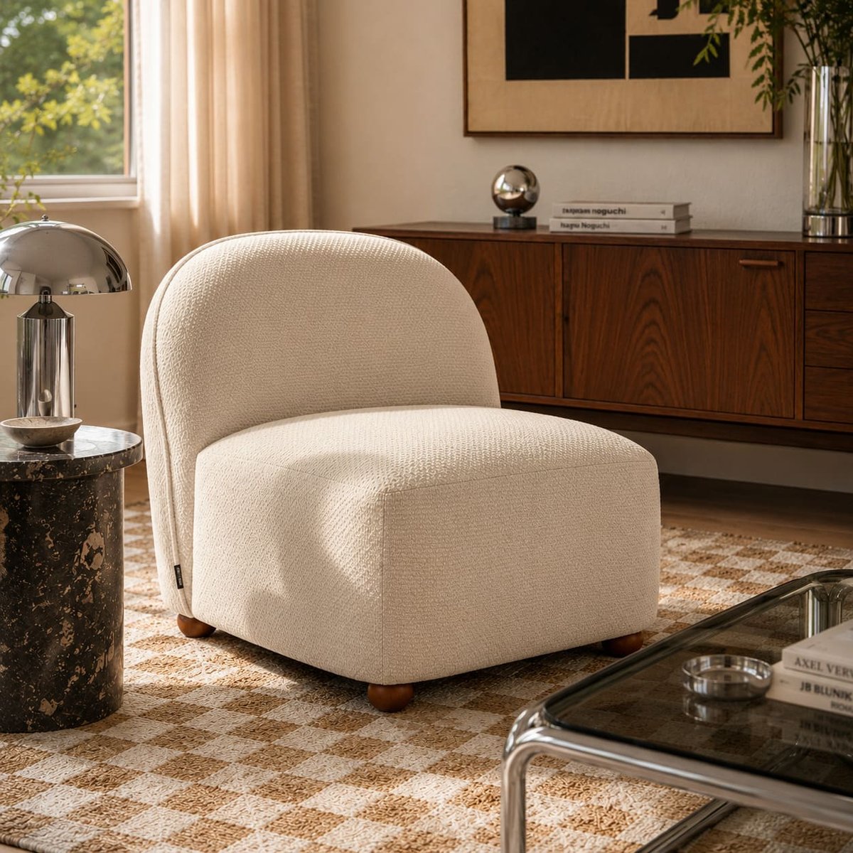 Fauteuil en tissu et bois JUDY ecru, SORELH