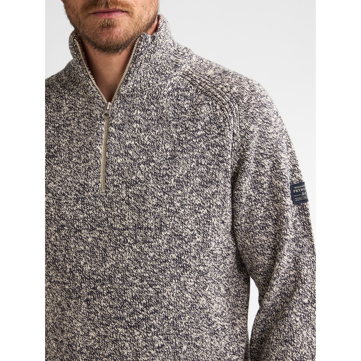 Pull chiné à col montant zippé oakford bleu royal navy, PETROL INDUSTRIES
