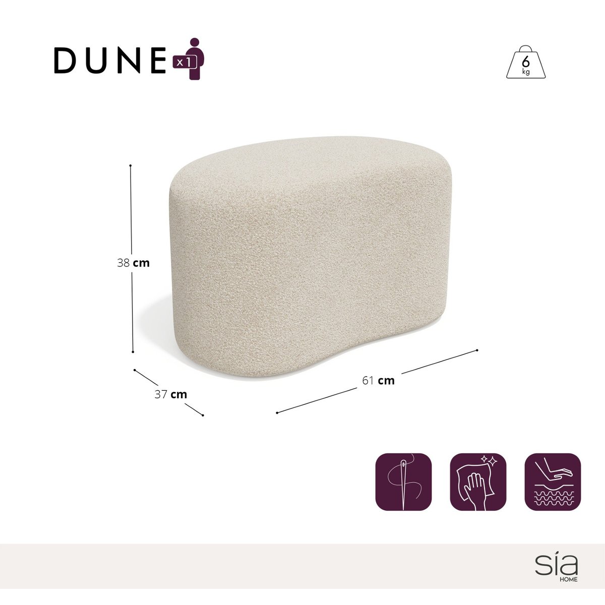 Pouf 60cm en velours DUNE taupe, SIA HOME