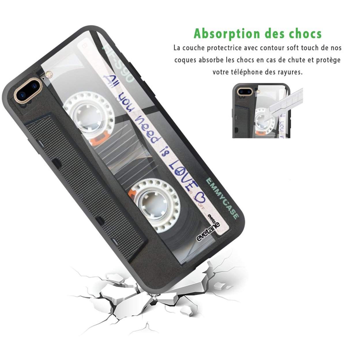 Coque soft touch glossy iPhone 7 Plus/ 8 Plus cassette, EVETANE