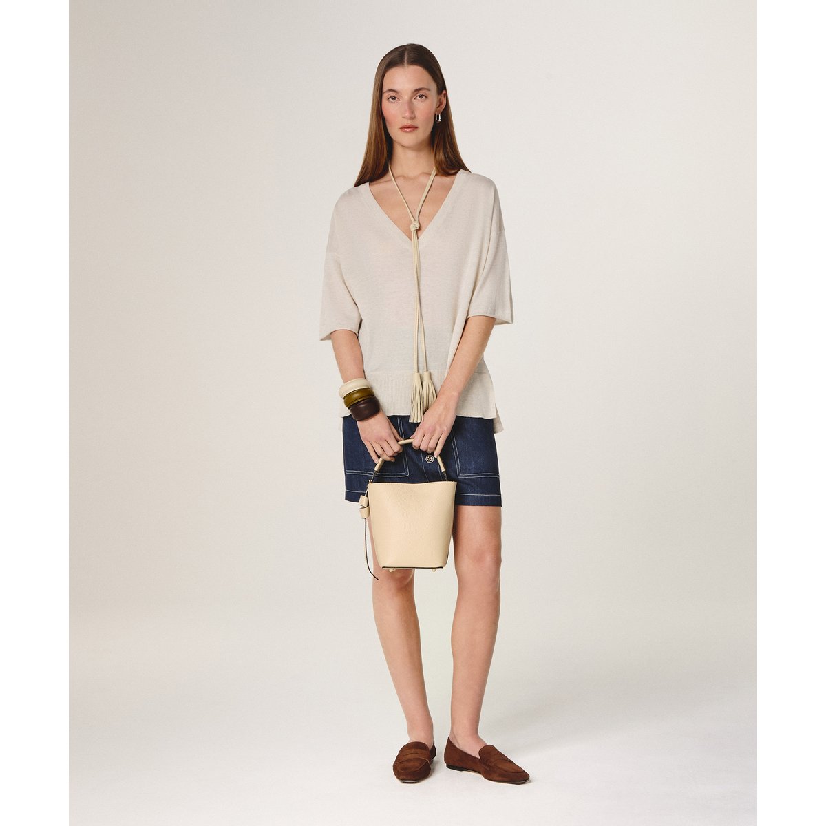 Ceinture lien cuir blanc écru, RODIER