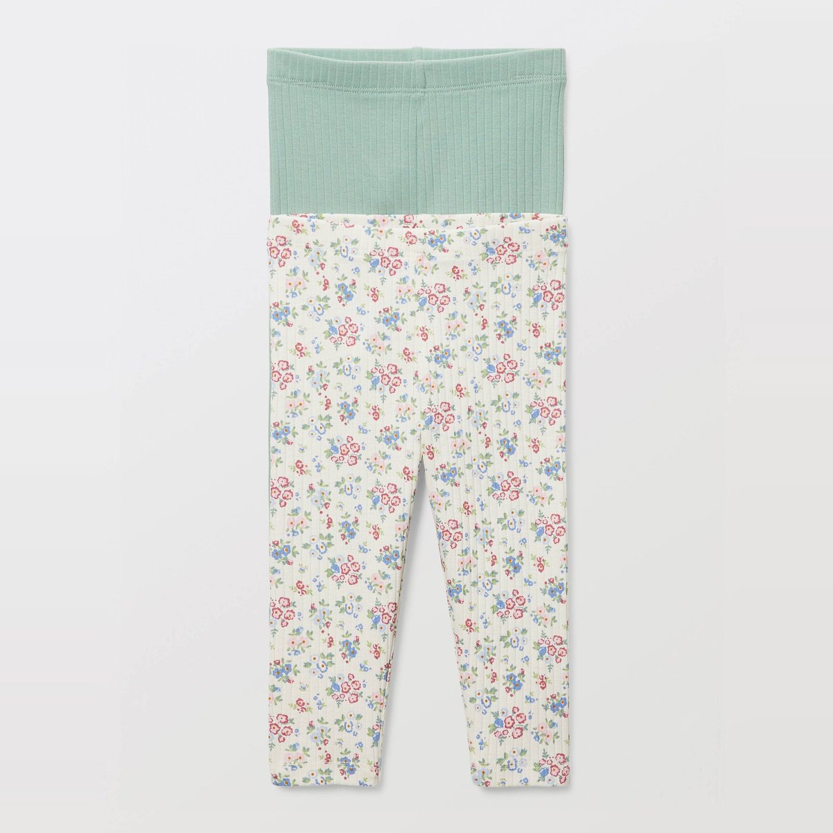 Lot de 2 leggings un uni et un imprimé en coton BIO GOTS naturel, BOUT'CHOU