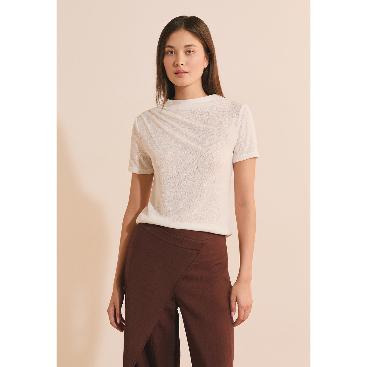 Top texturé détail drappé AURELIE TS blanc, ETAM