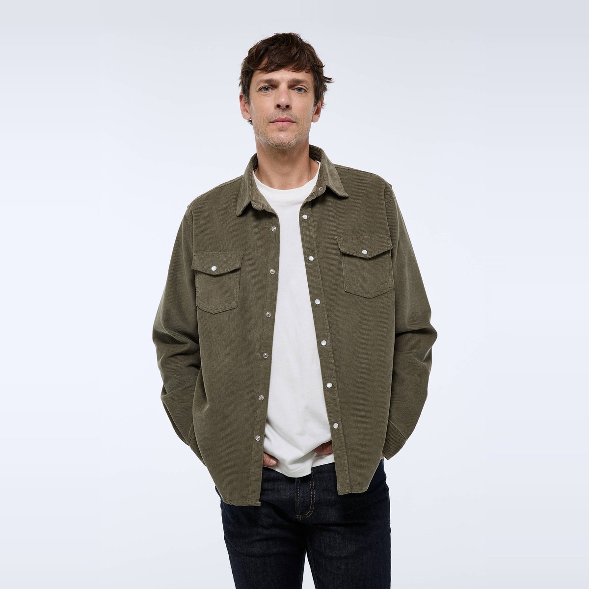 Chemise manches longues à snaps velours en coton BIO GOTS elm, MONOPRIX