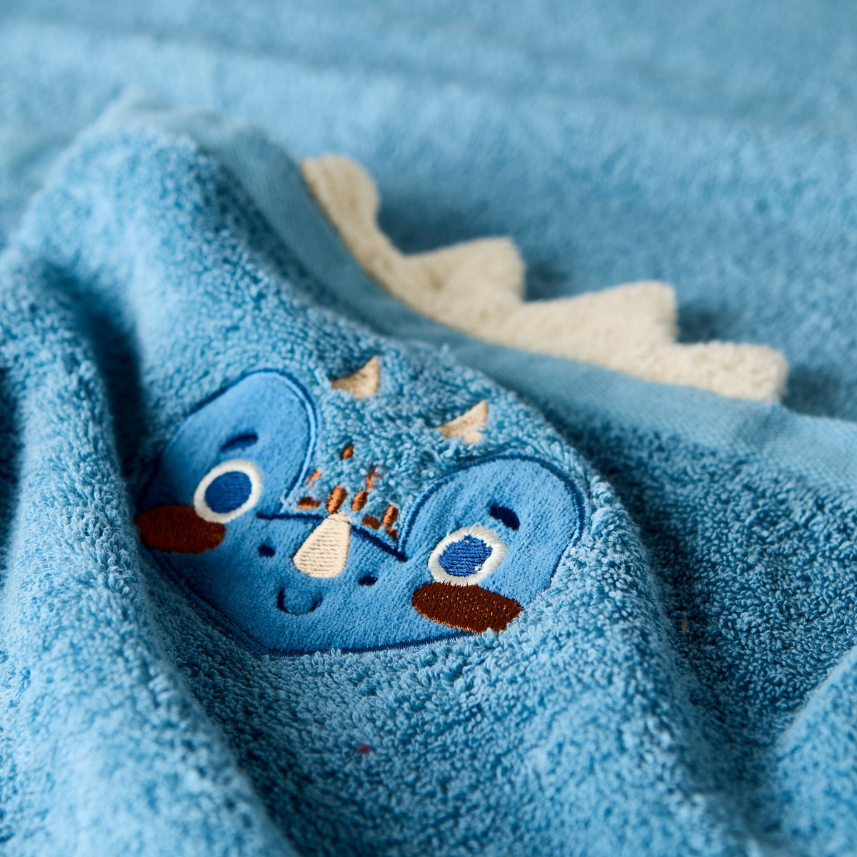 Serviette de toilette coton DINOFUL bleu celeste, CARRE BLANC