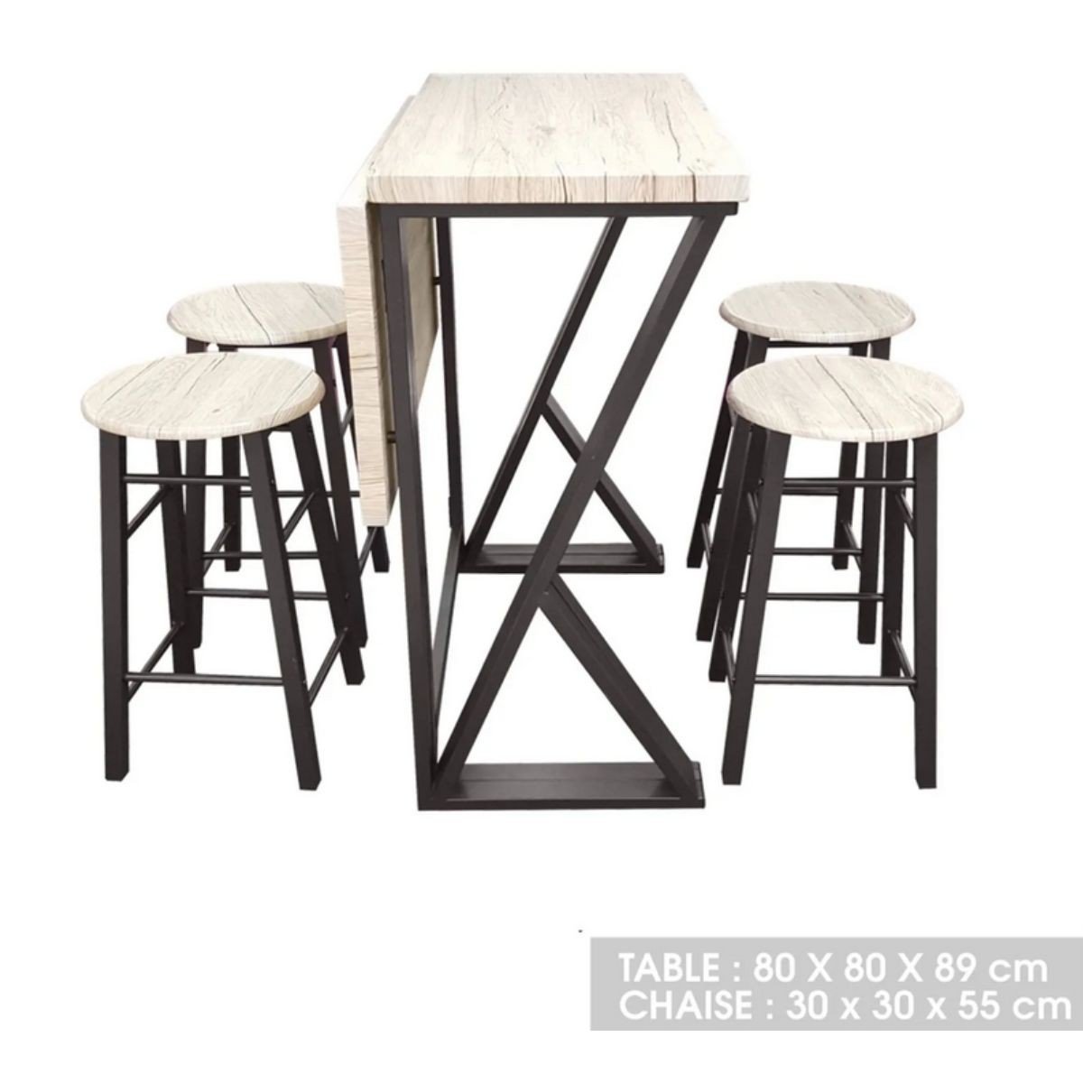 Table de bar pliante avec 4 tabourets design industriel DOCK noir, URBAN LIVING