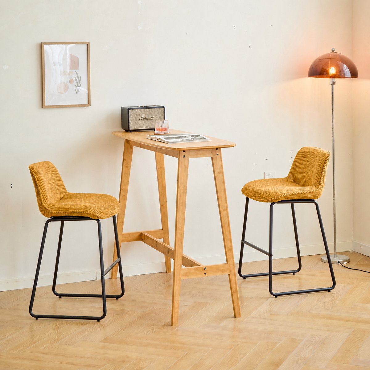 Lot de 2 tabourets de bar en métal CORIA jaune, NORDLYS