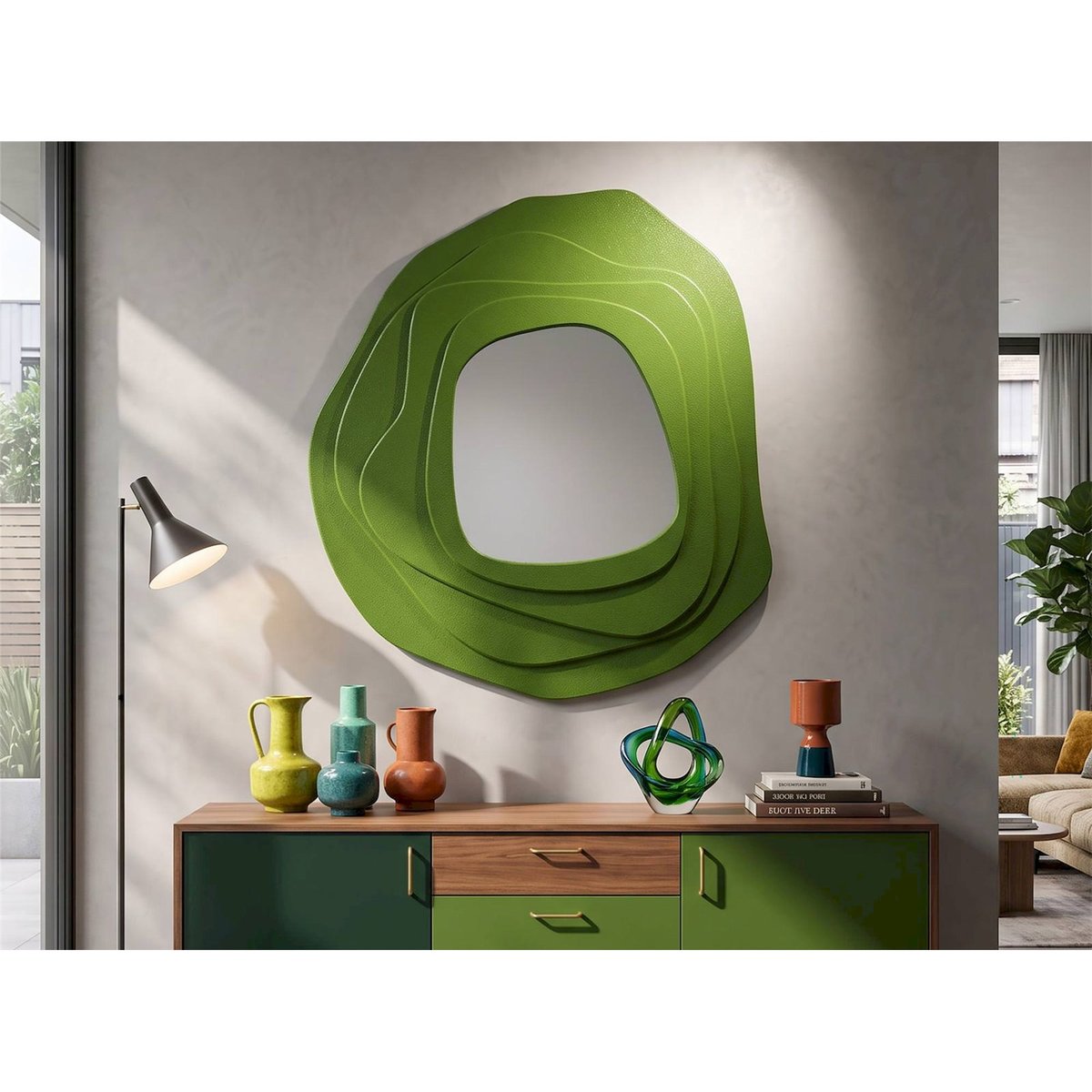 Miroir mural cadre sculptural en relief GLAM bleu, RECOLLECTION