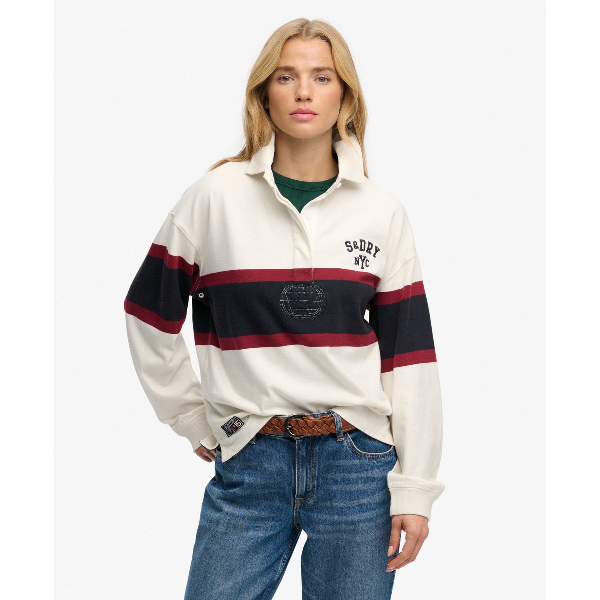 Rugby Top Heritage Stripe Coupe Oversize blanc cassé, SUPERDRY