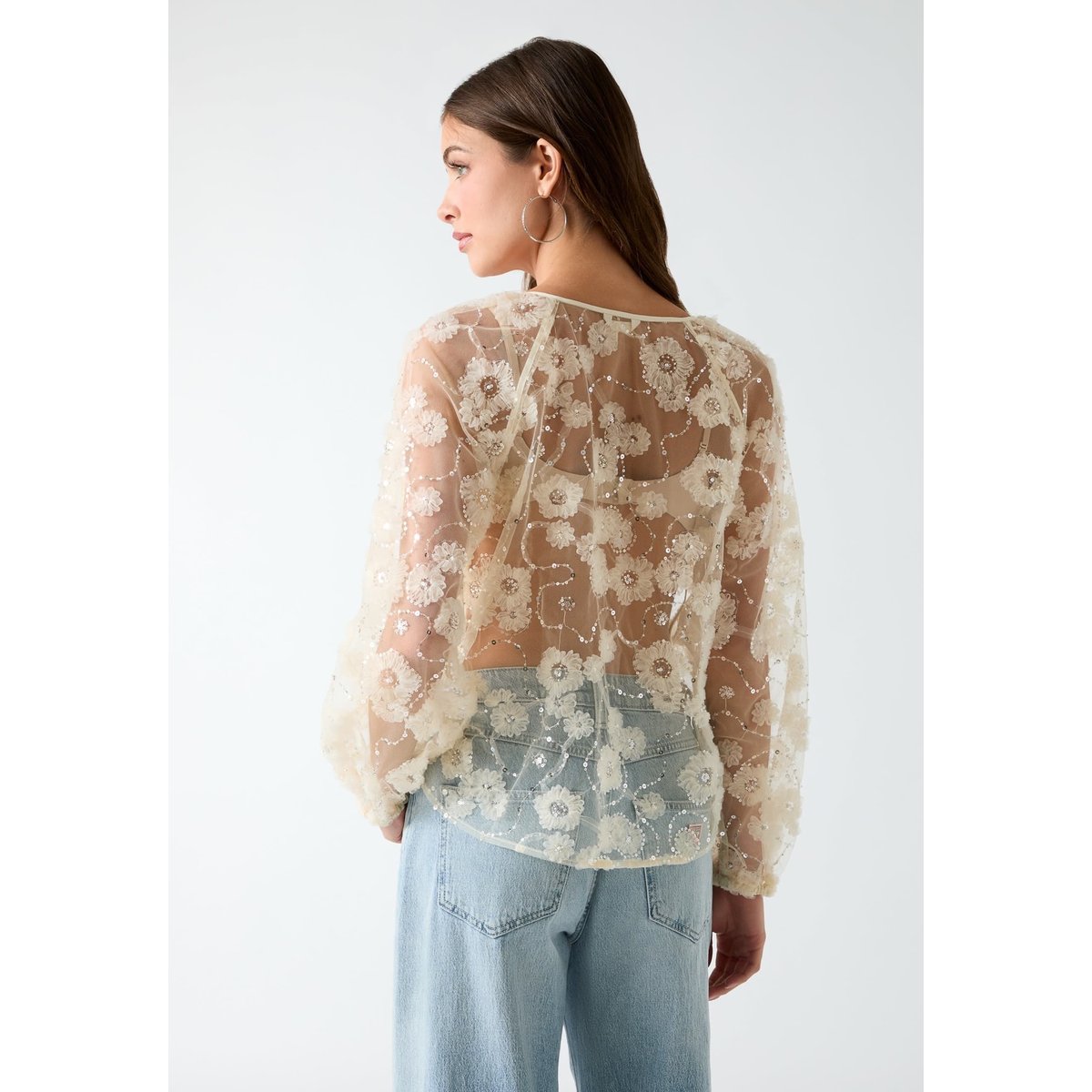 Blouse À Sequins blanc multi, GUESS