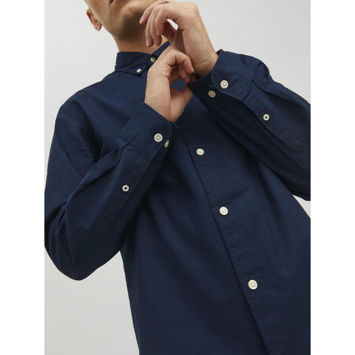 Chemise slim en oxford bleu marine, JACK & JONES