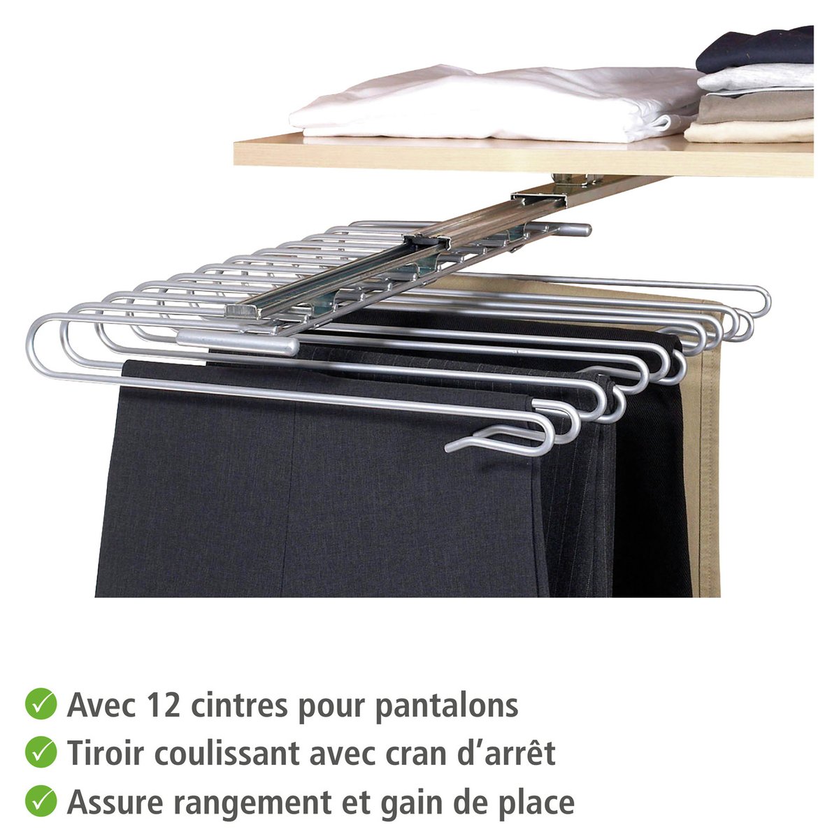 Porte 12 pantalons coulissant pour dressing argent brillant, WENKO