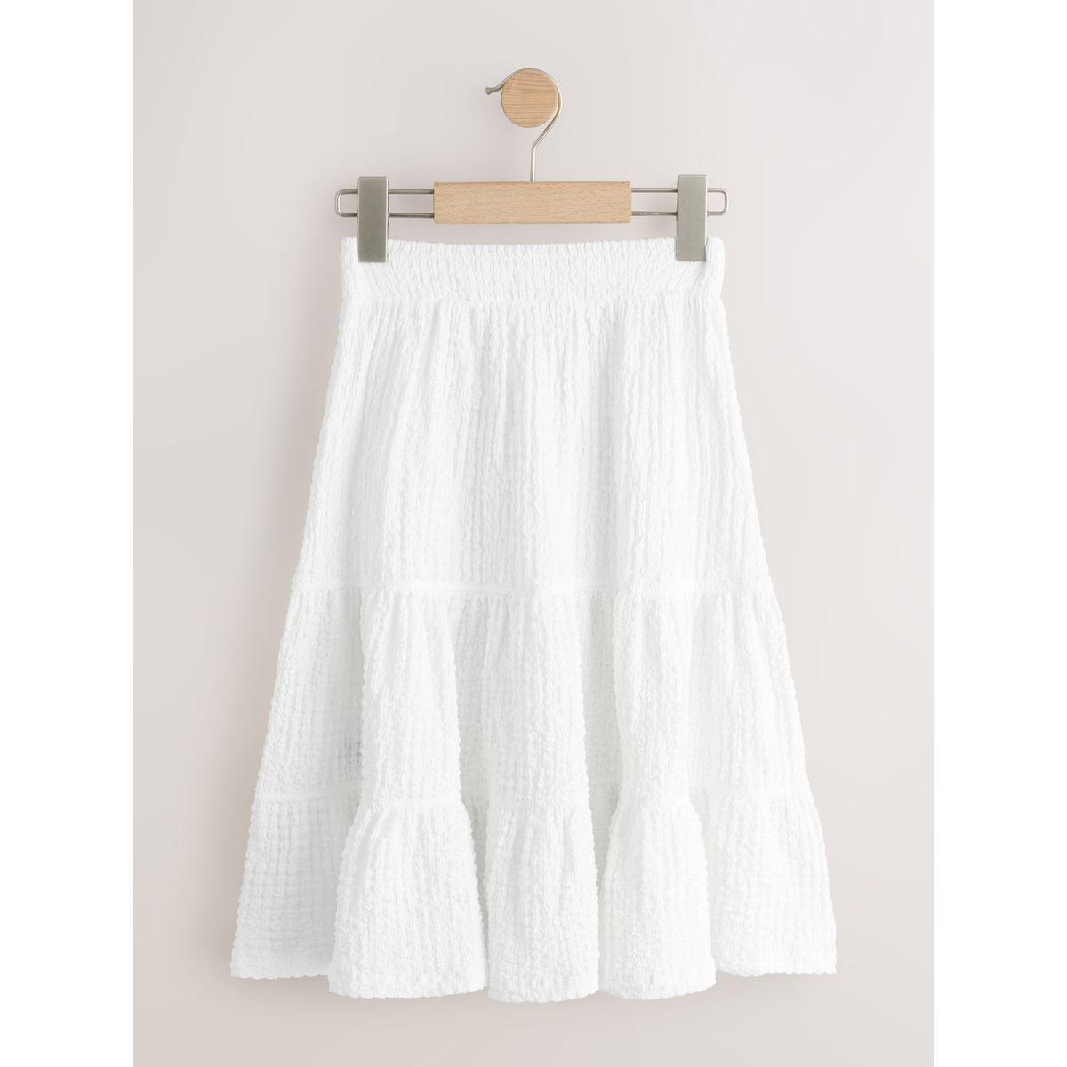 Jupe midi à volants superposés effet froissé blanc, NEXT