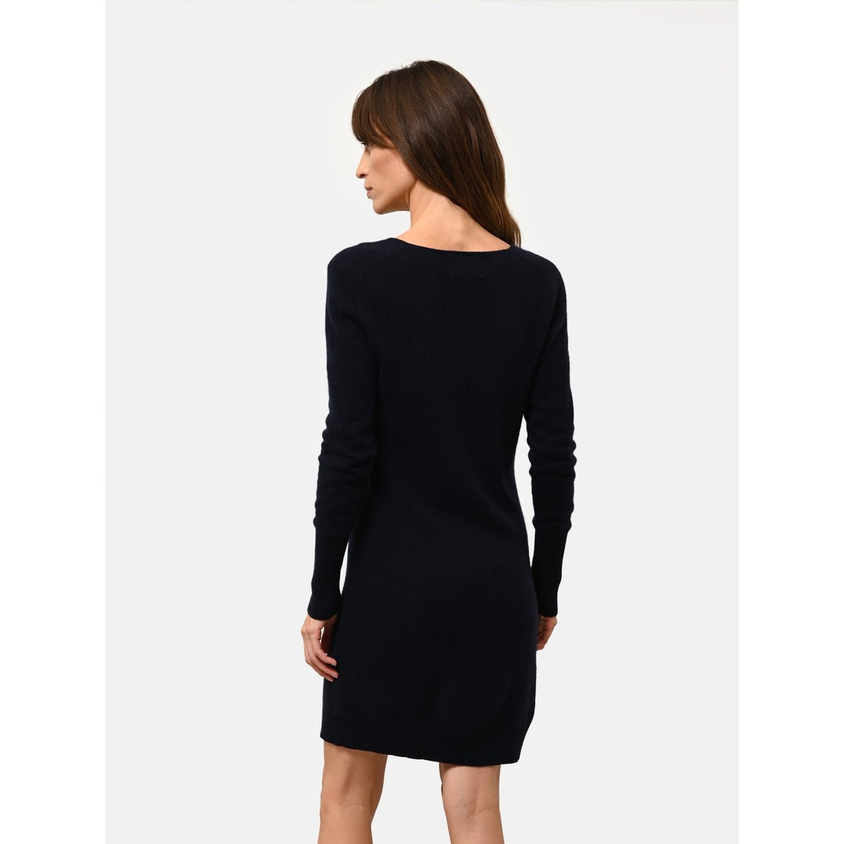 Robe Col V Navy Tracy bleu foncé, JUST CASHMERE