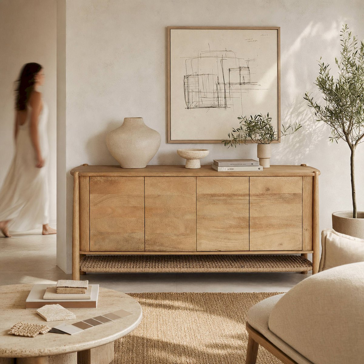 Buffet en bois de manguier, Style nordique brun clair, RECOLLECTION