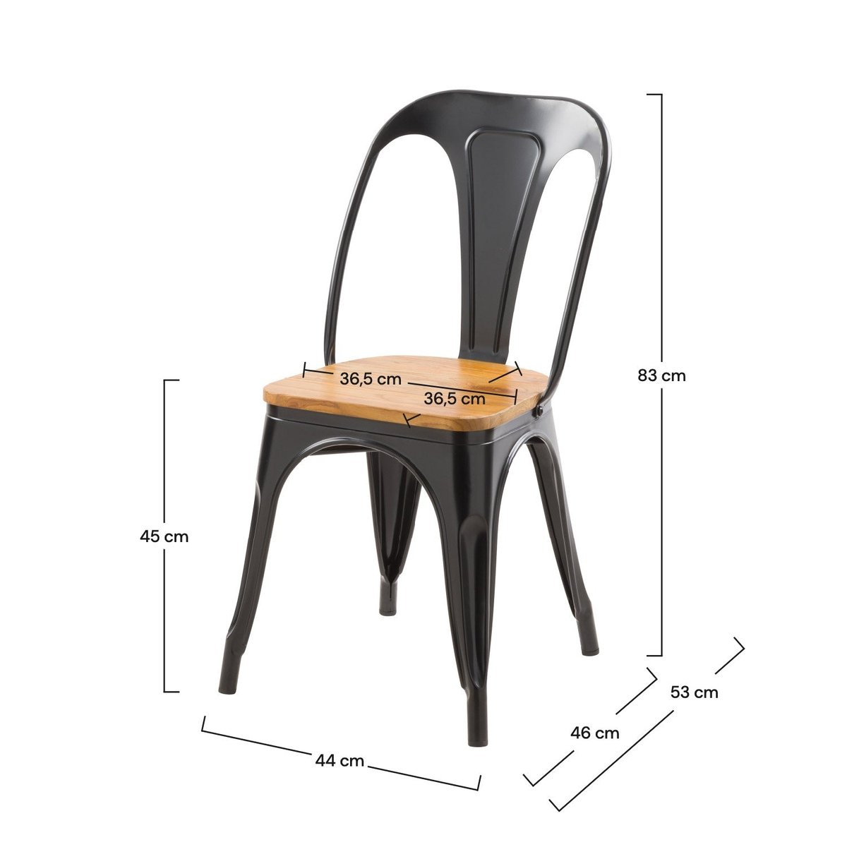 Lot de 2 chaises en métal et bois - YOANNA noir et bois clair, MAISON PAVANE