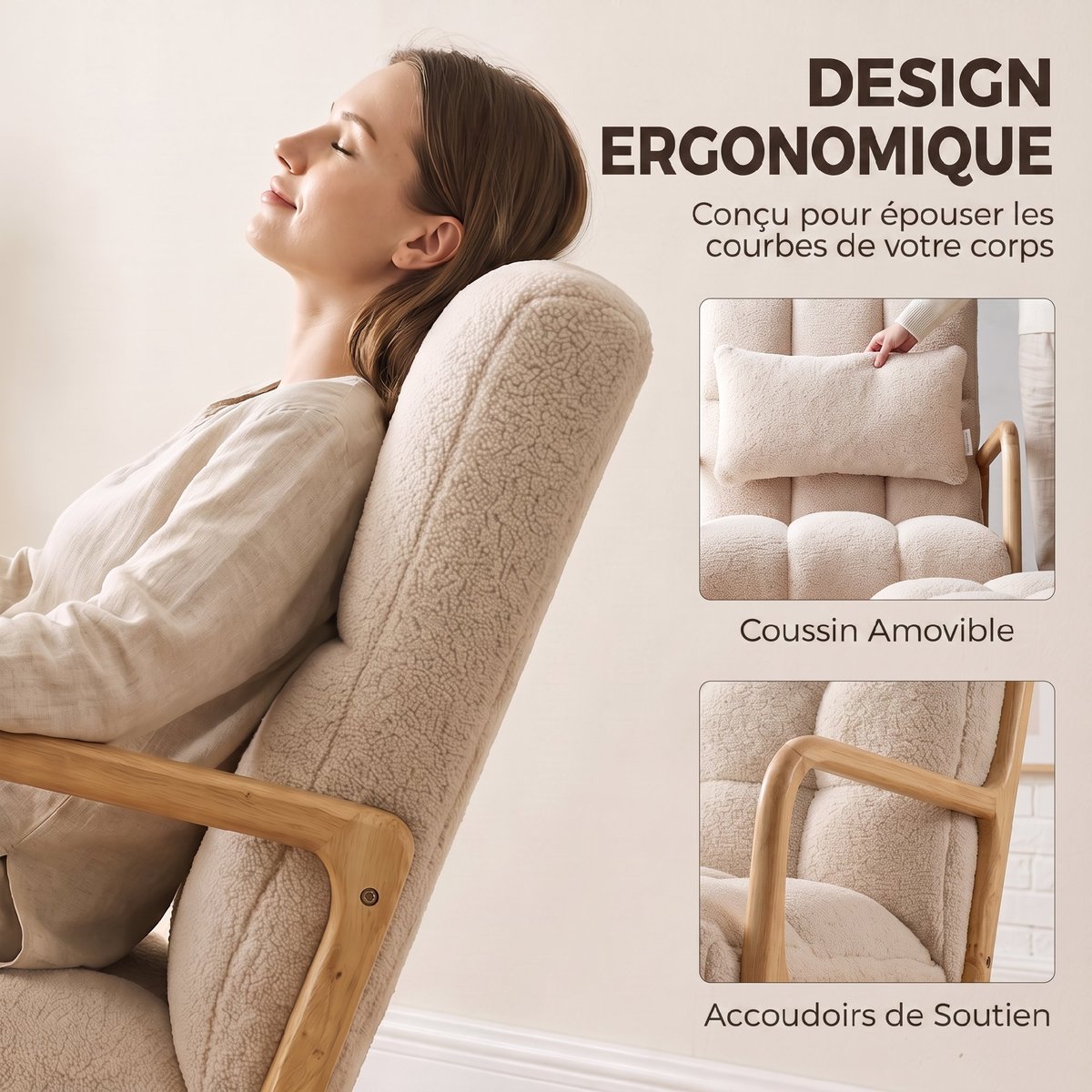 Ensemble de fauteuils à bascule Tissu beige, HOMCOM