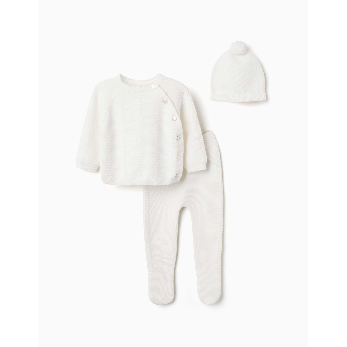 Ensemble 3 pièces en maille de coton blanc, ZIPPY