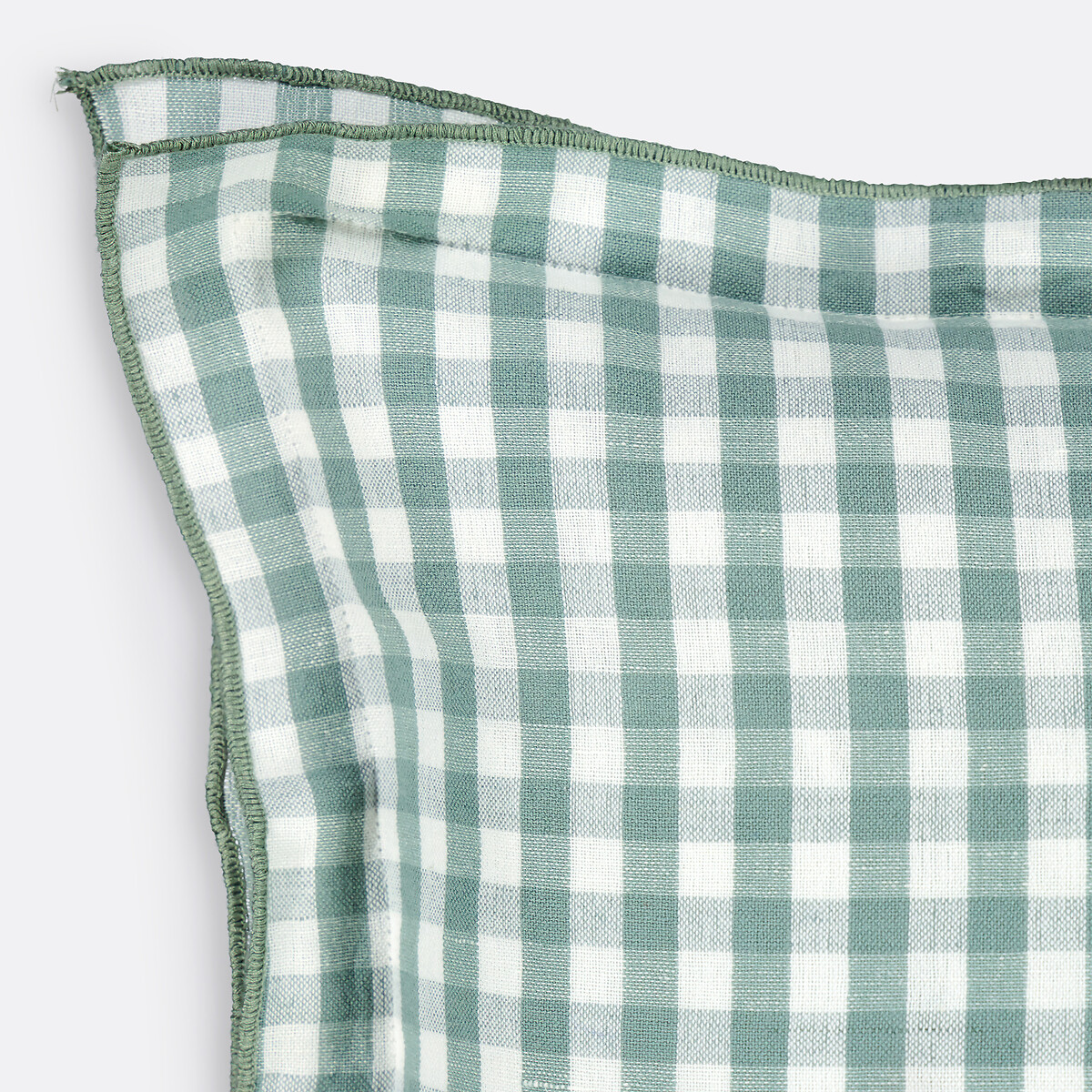 Cottage Cushion Cover in Gingham Check Cotton/Linen grey-green, LA REDOUTE INTERIEURS
