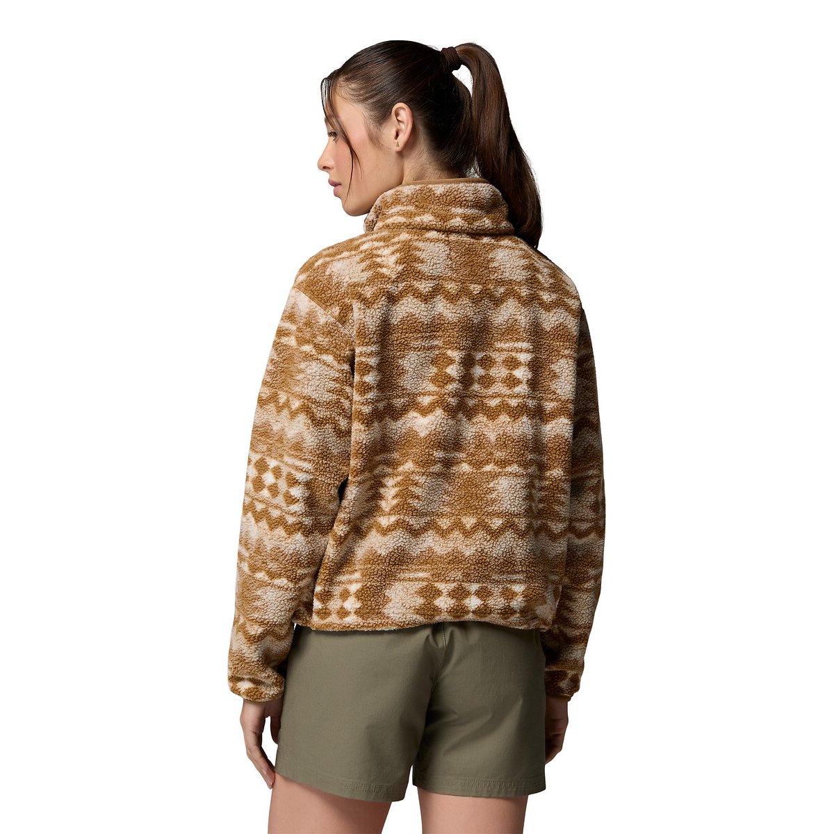 Polaire Sherpa Courte Semi-Boutonnée en Helvetia imprimé marron, COLUMBIA