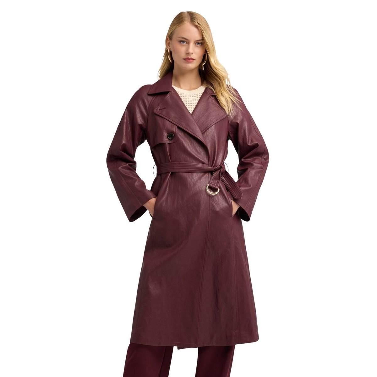 Trench ceinturé avec boucle burgundy, MOTIVI