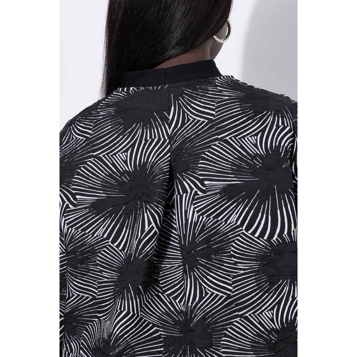 Veste jacquard à col rond et manches 3/4 noir, ULLA POPKEN