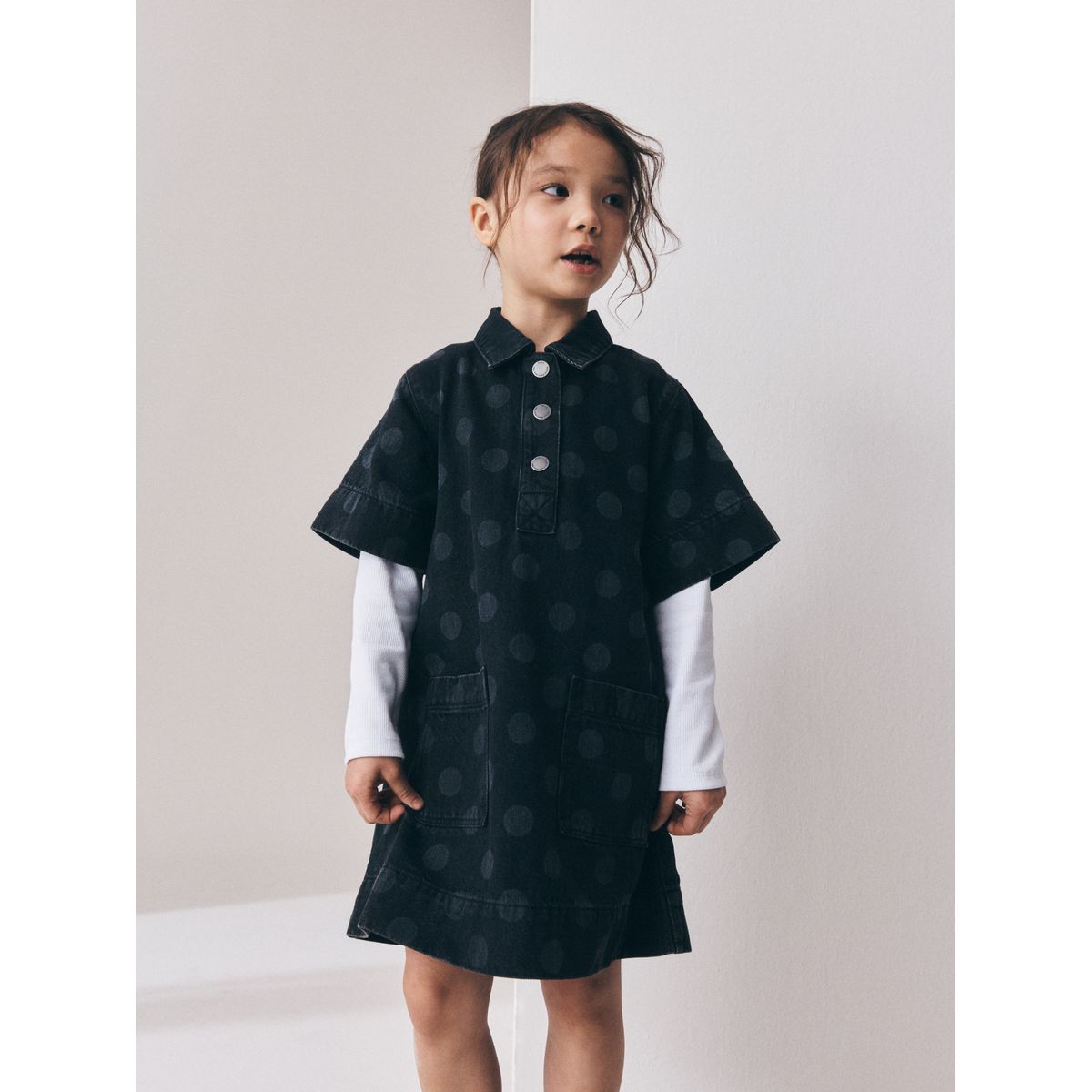 Robe droite en denim à pois noir, NEXT