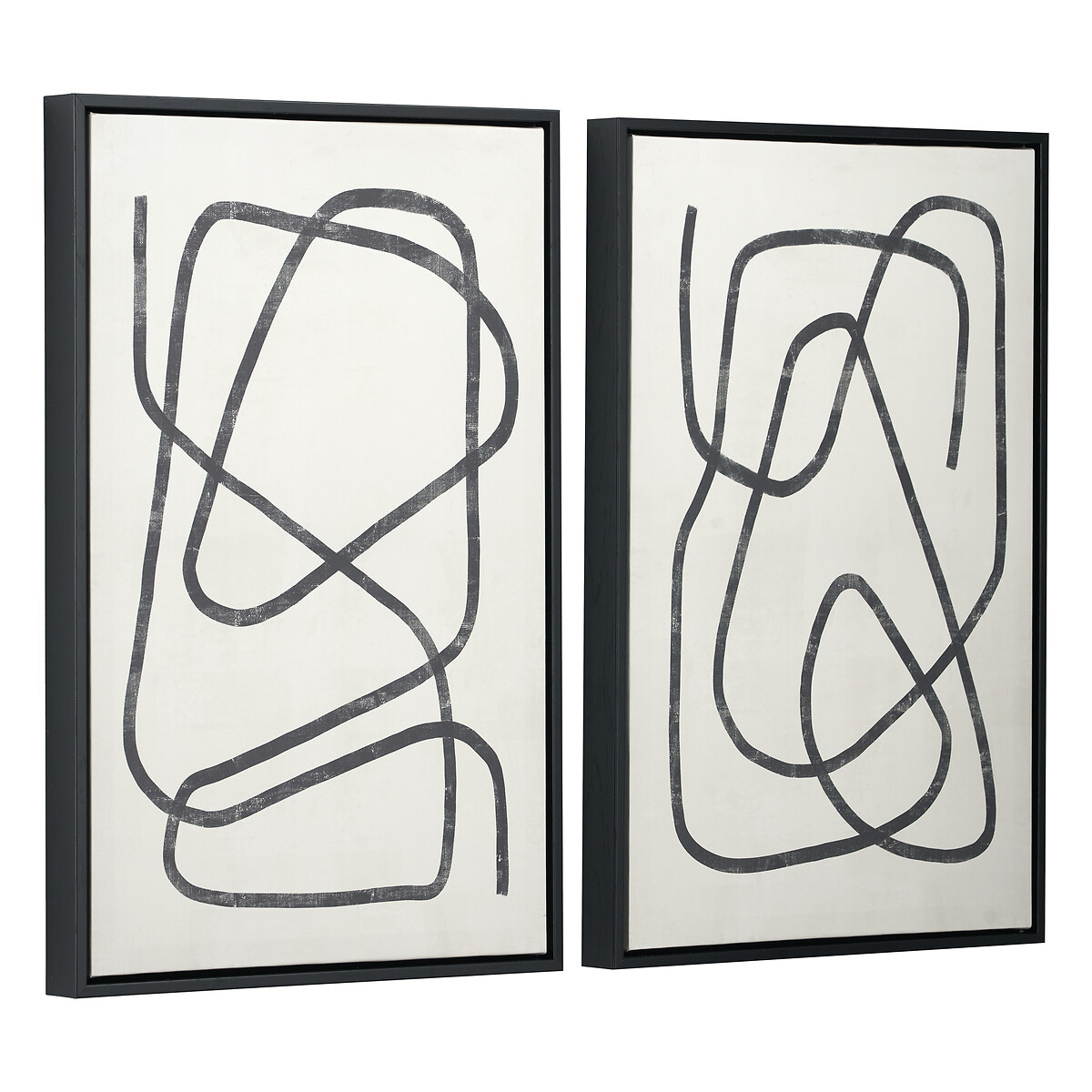 Set of 2 60 x 40cm Black Squiggle Print Canvases with Black Frames black/white, ÉDITÉ