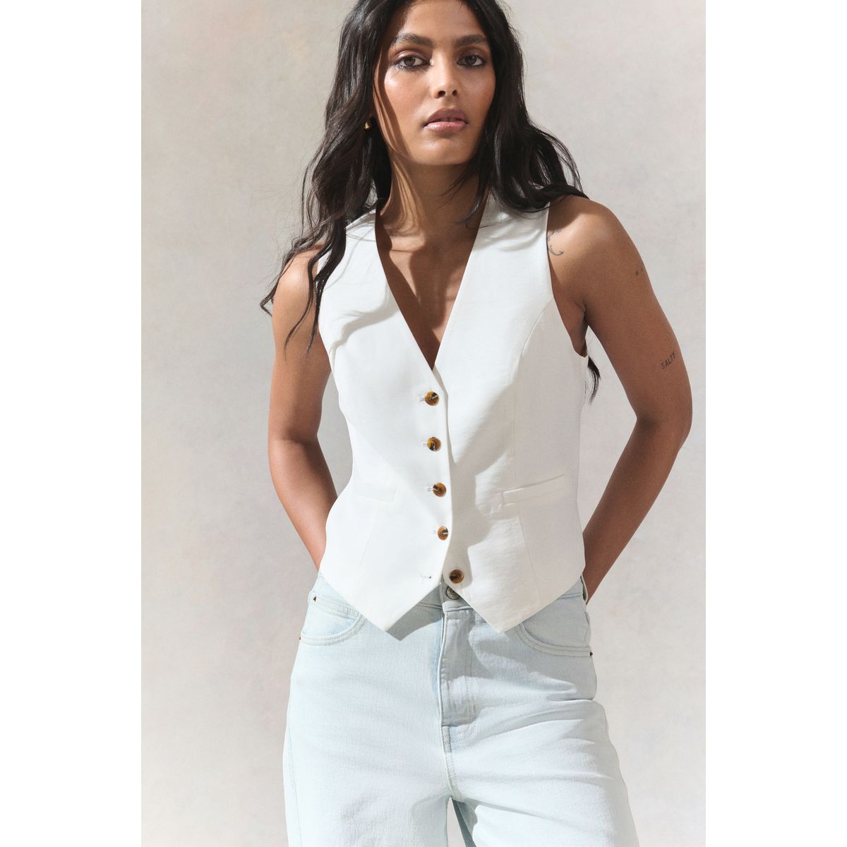 Gilet de costume col v boutonné blanc, NEXT