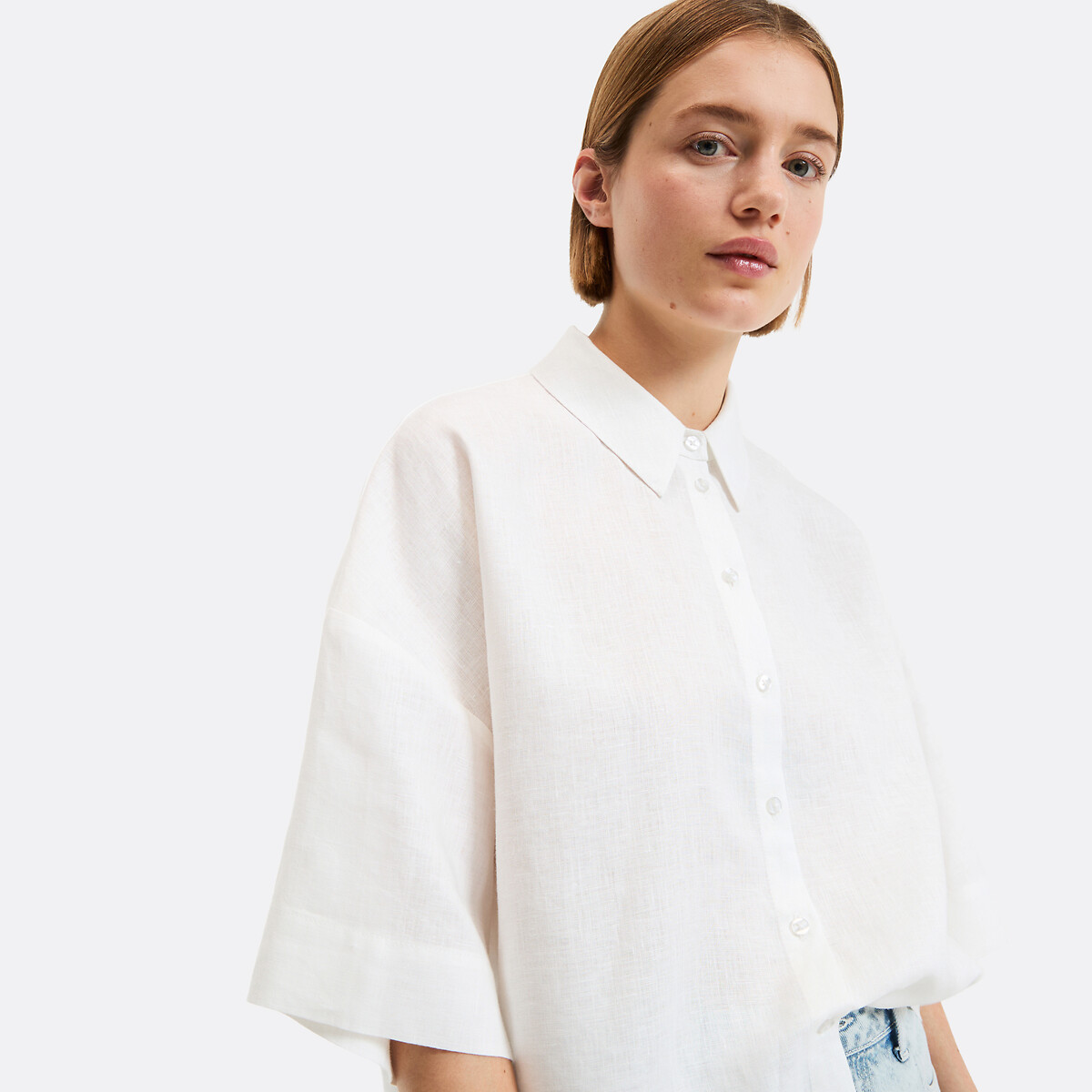 Chemise ample manches coudes lin Signature, AMBRE blanc, LA REDOUTE COLLECTIONS