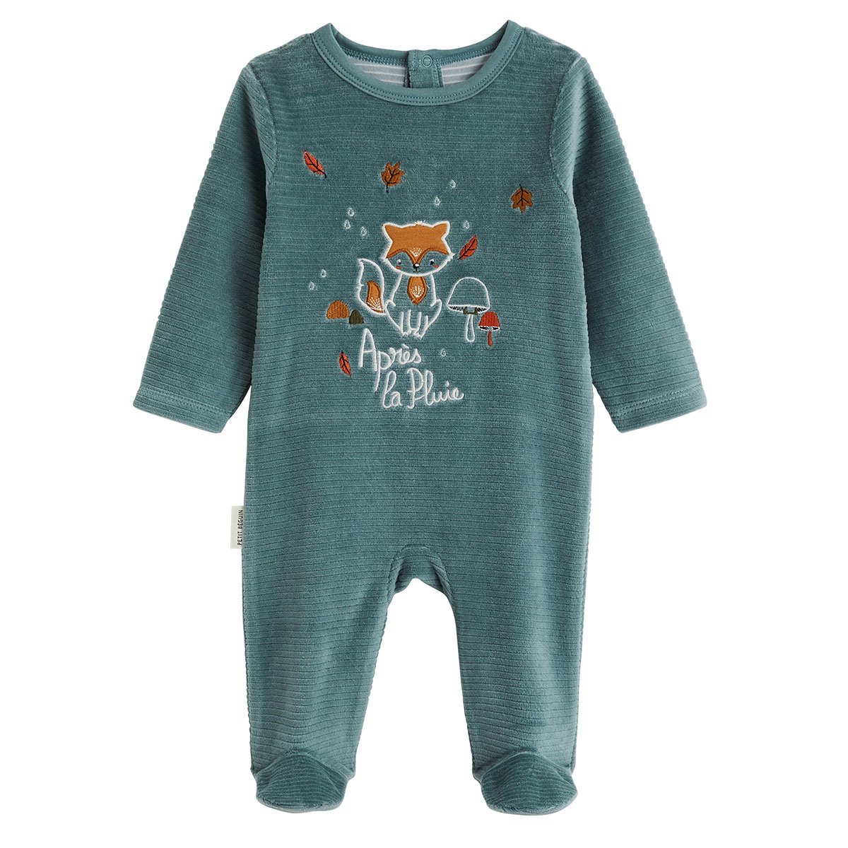 Lot de 2 pyjamas bébé en velours Ginkgo vert, PETIT BEGUIN