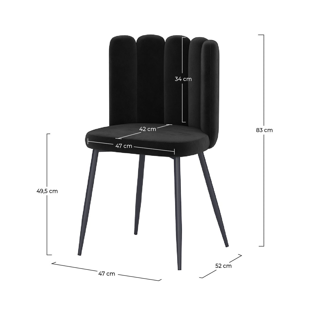 Lot de 2 chaises en velours et pieds en métal - ROSY noir, MAISON PAVANE