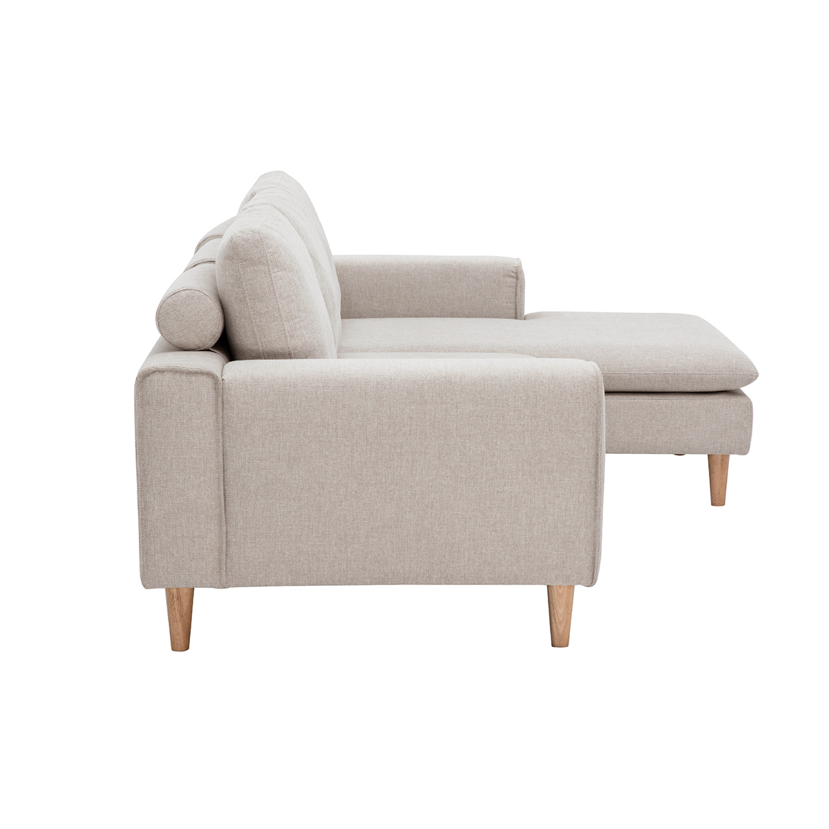 Canapé d'angle droit en tissu effet velours texturé beige et bois clair RAGNAR beige, MILIBOO