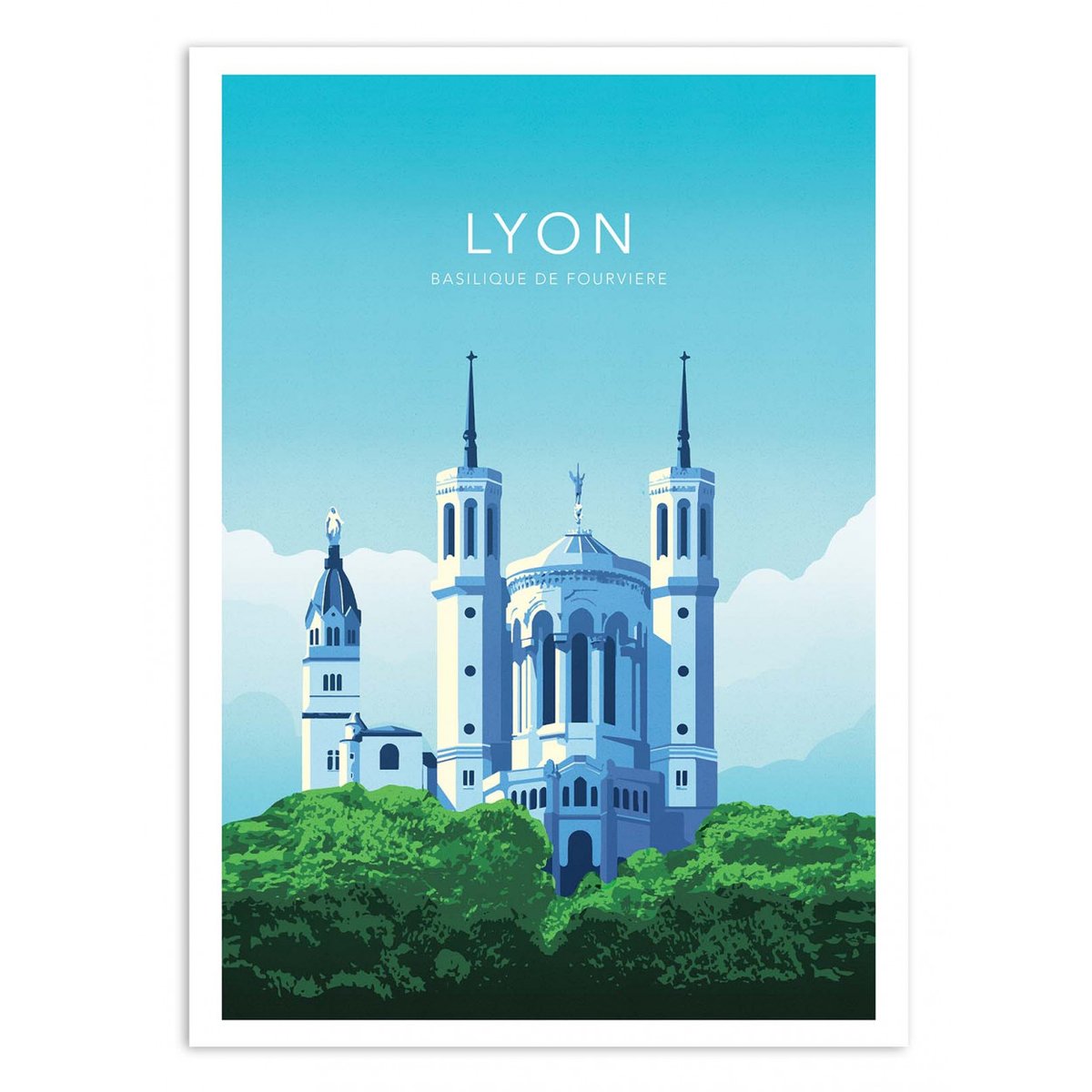 Affiche d'art - Lyon Basilique de Fourvière - Olivier Bourdereau couleur unique, WALL EDITIONS