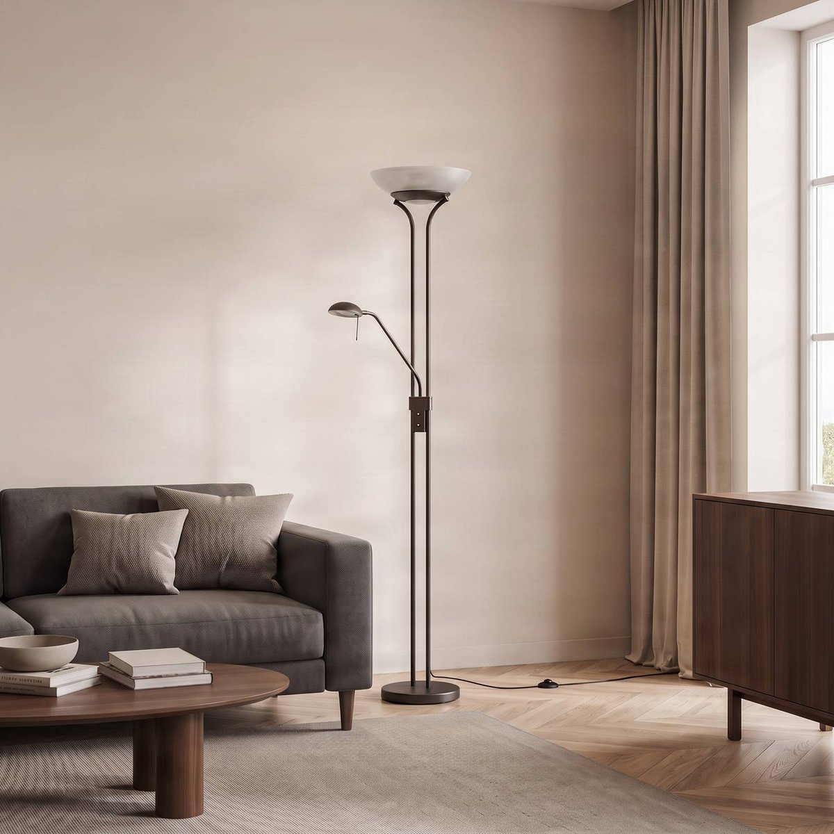 Lampadaire en métal moderneLED, Yveta rouille, albâtre blanc, LINDBY