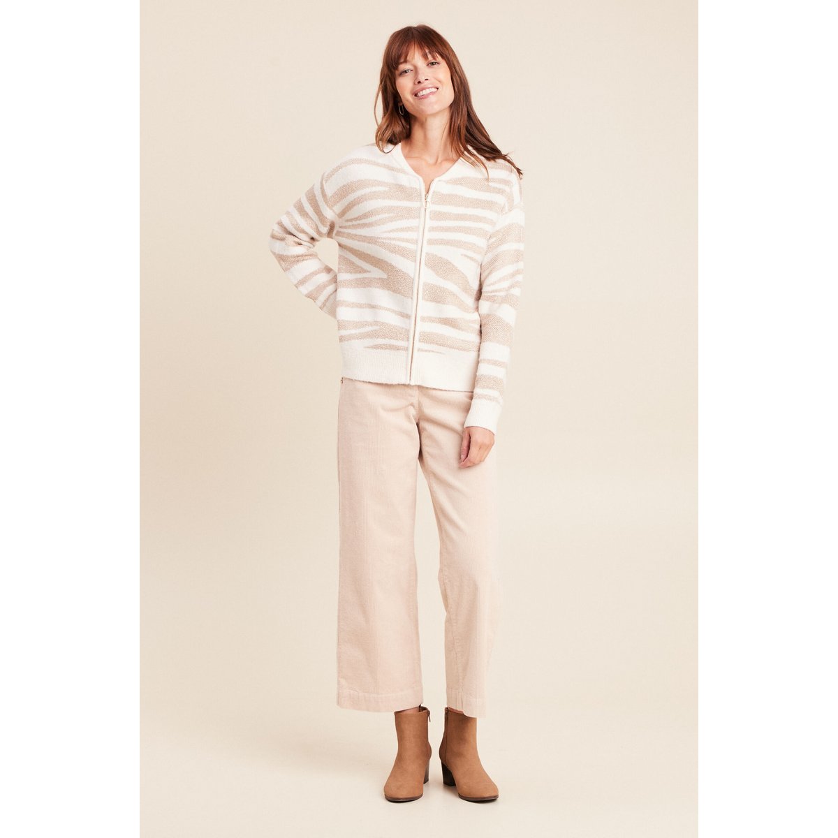 Gilet droit mi-long col rond blanc, BREAL