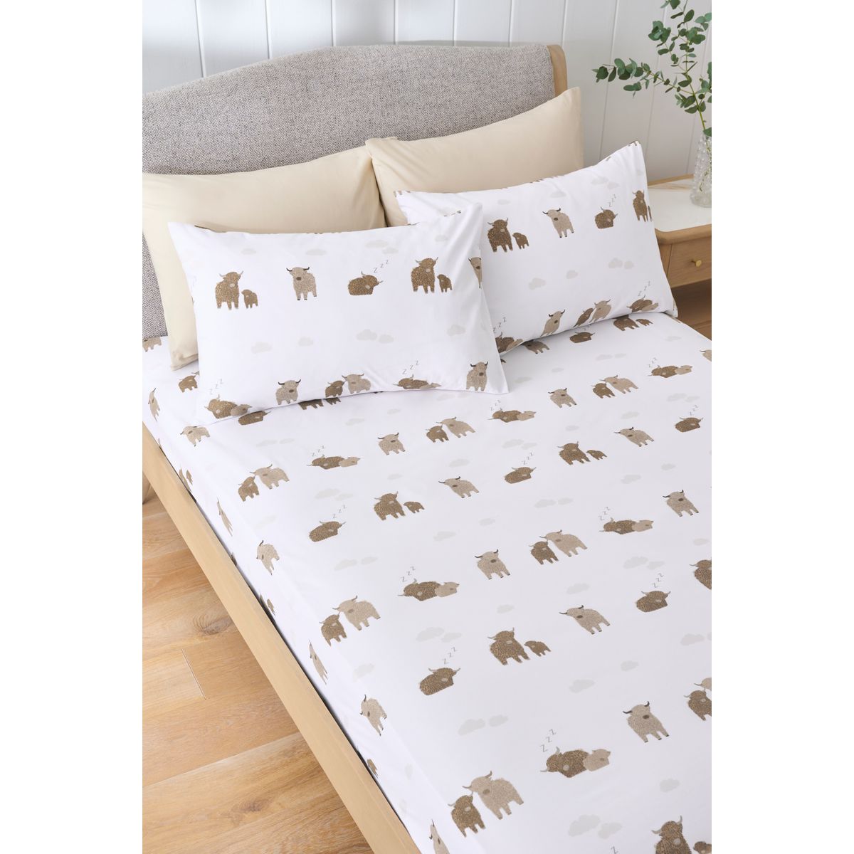 Parure drap-housse hamish vache des highland hamish blanc, NEXT