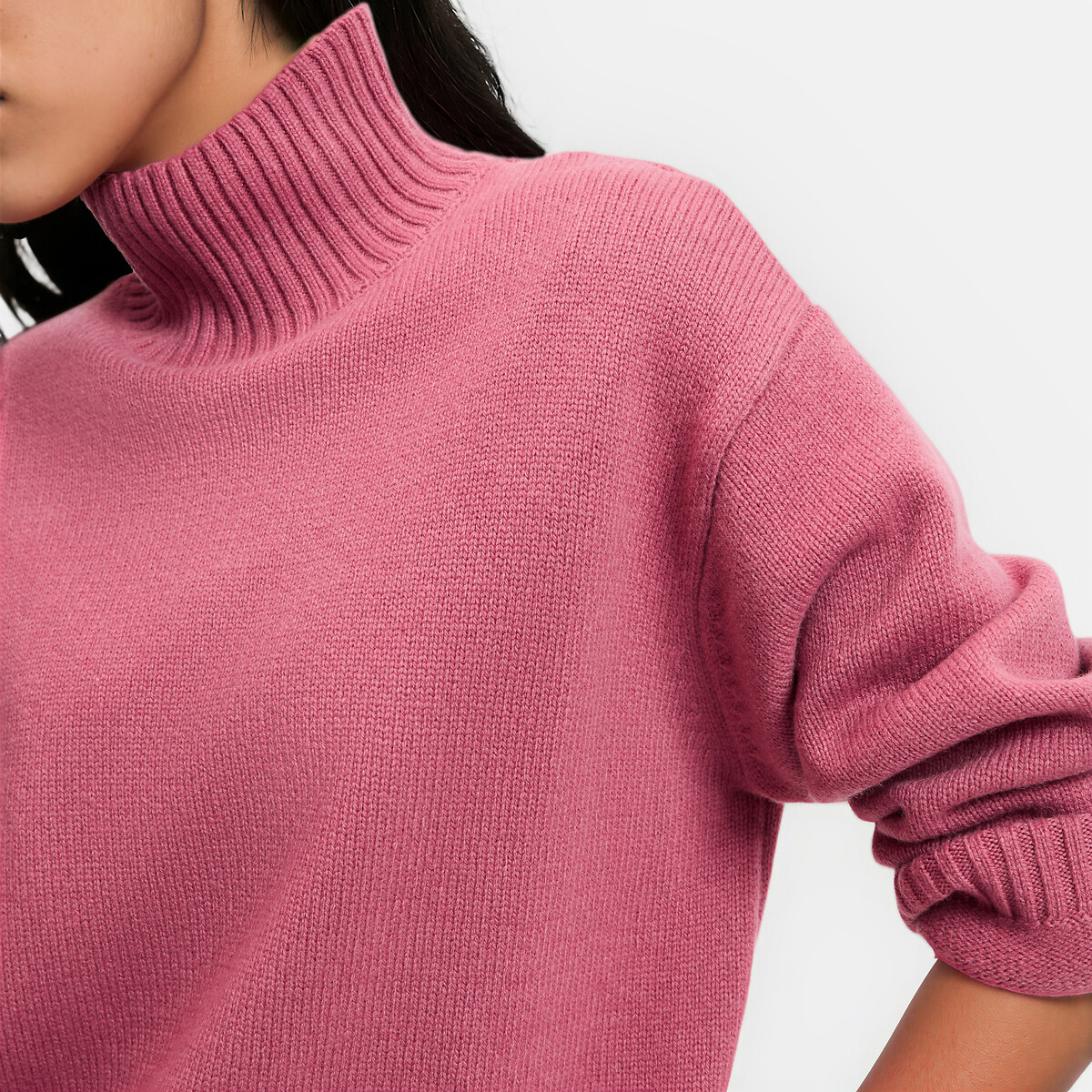 Pull col montant en laine, grosse maille rose, LA REDOUTE COLLECTIONS