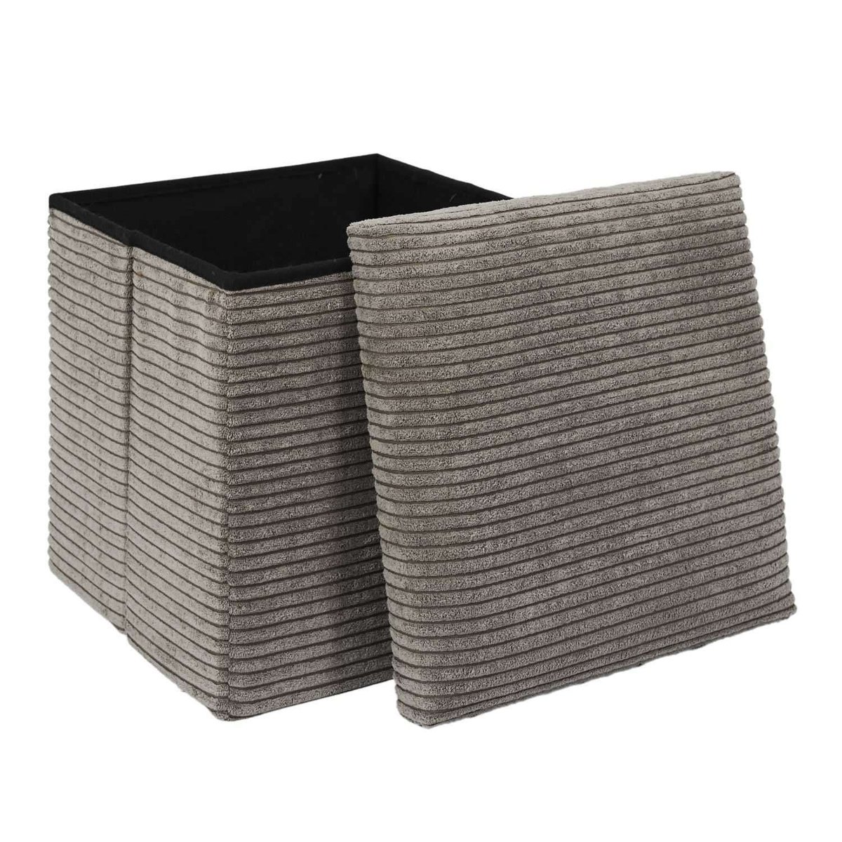 Pouf de rangement pliable en velours côtelé SCOTT taupe, THE HOME DECO FACTORY