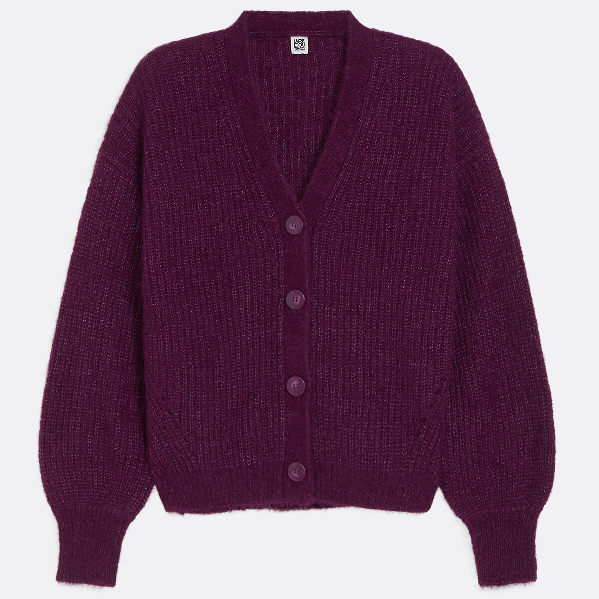 Signatures Gildas Cardigan with V-Neck in Alpaca Mix purple/plum, LA REDOUTE COLLECTIONS