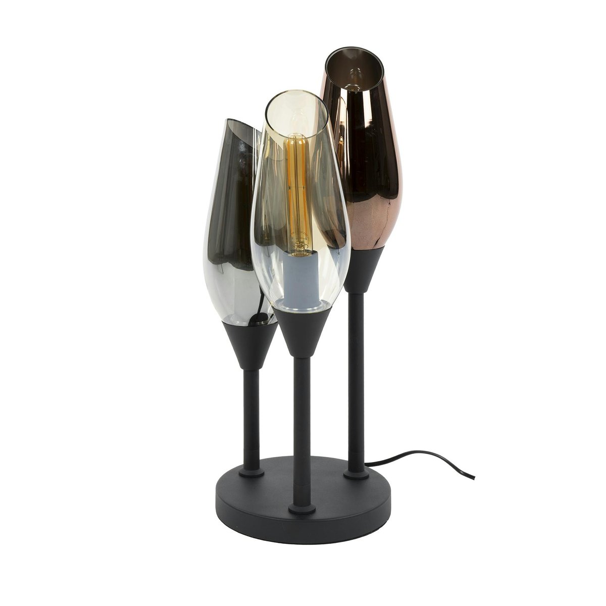 Lampe en verre design, 3 abat-jour torches NIAGARA chrome, PIER IMPORT