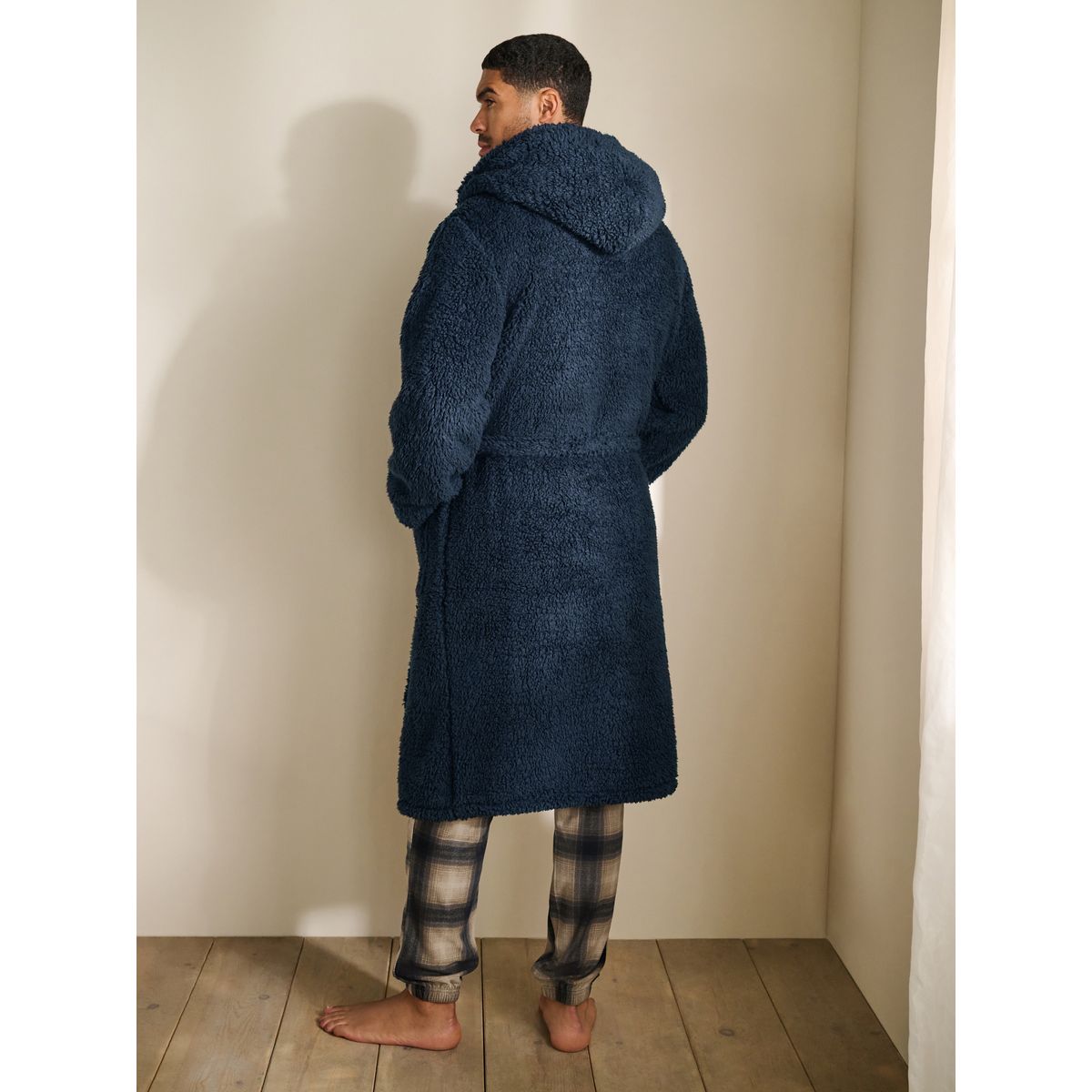 Robe de chambre en peau lainée bleu marine, NEXT