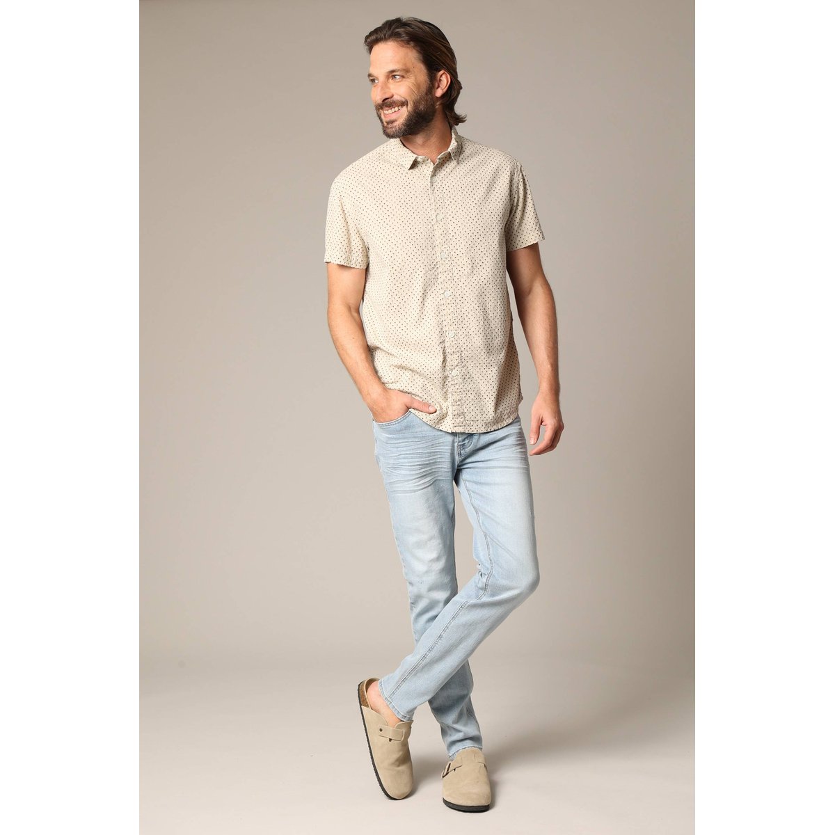 Chemise homme à motifs palmiers PAGOS greige, DEELUXE
