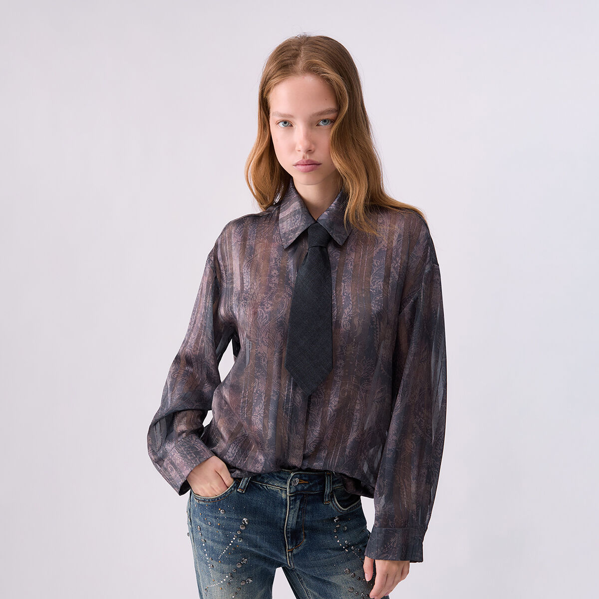 Chemise avec impression numérique marron, LIU JO
