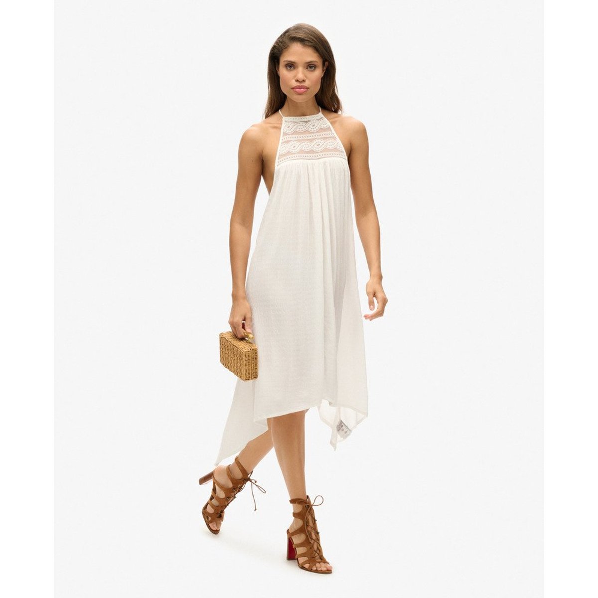 Robe mi-longue dos nu Ibiza blanc cassé, SUPERDRY