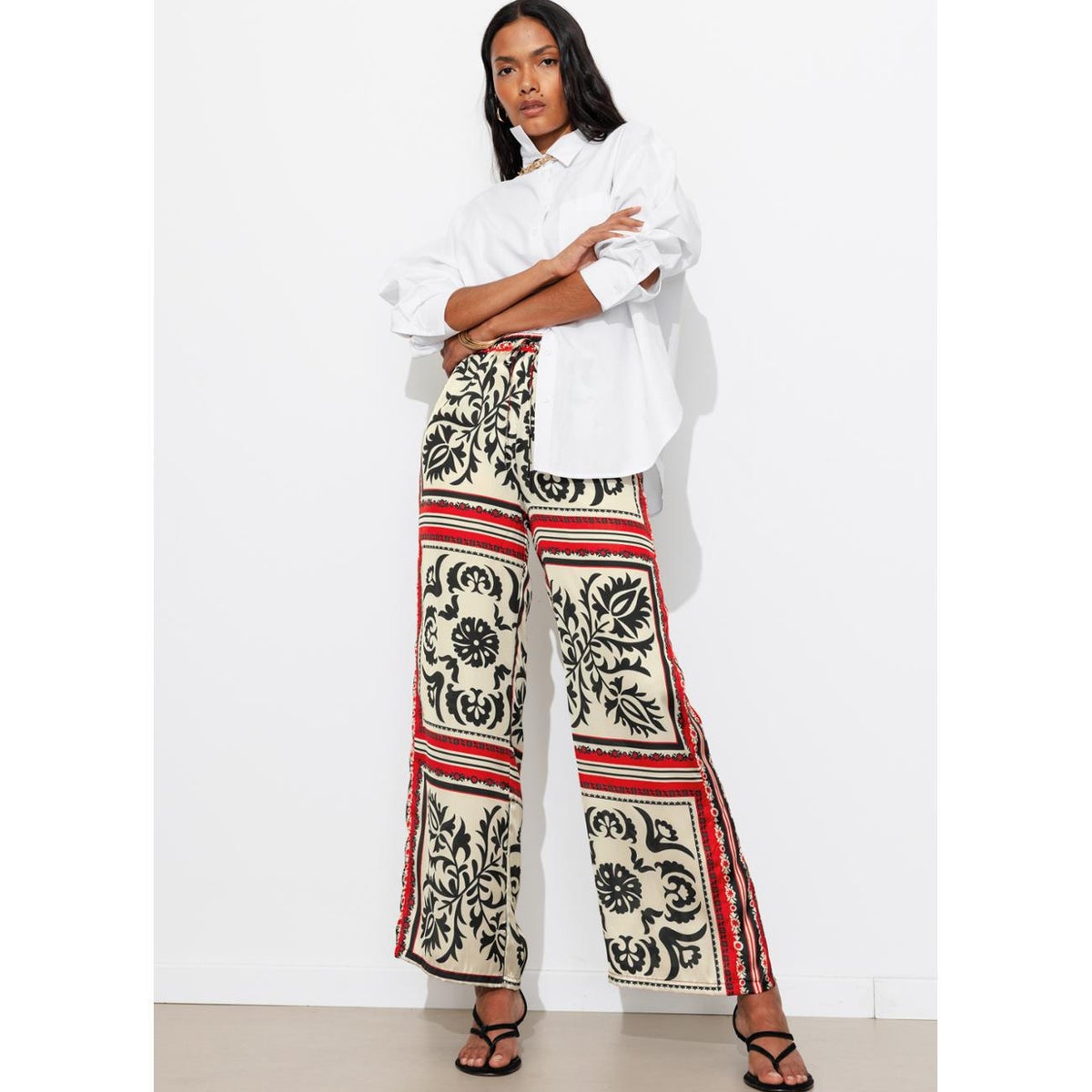 Pantalon large en satin imprimé multicolore, PROMOD