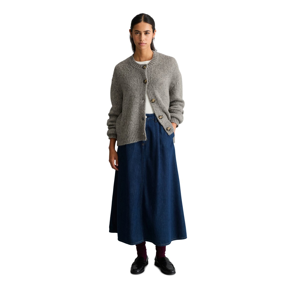Cardigan ample en un mélange douillet de laine vierge et d'alpaga gris, MARC O’POLO DENIM