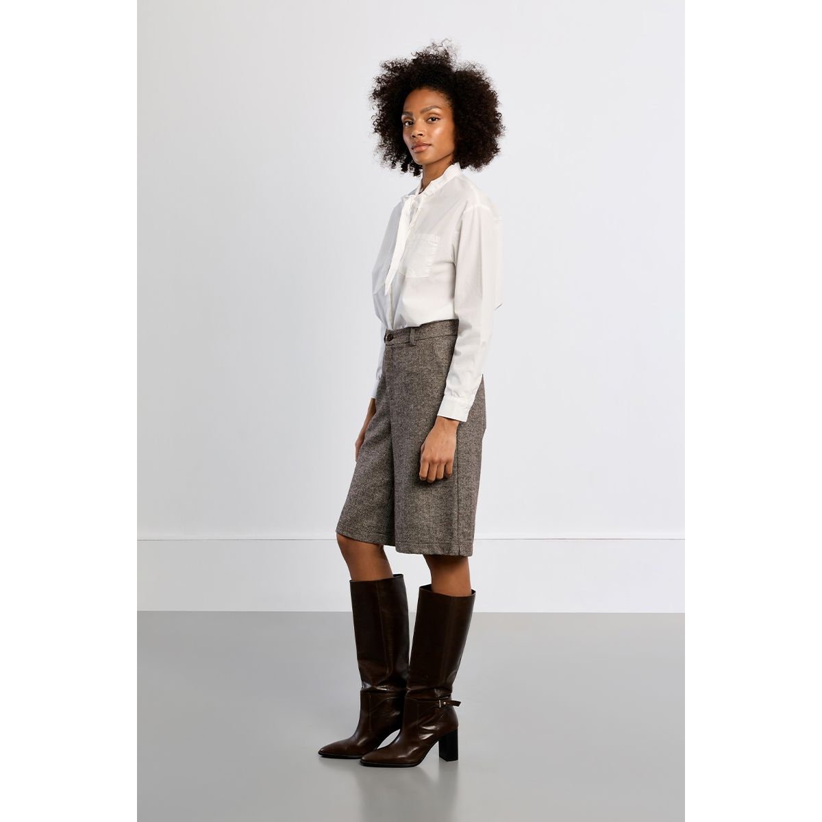 Bermuda en tweed, taille haute marron, LILI SIDONIO