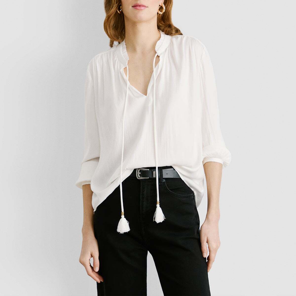 Blouse À Col Mao En Satin blanche mousse, PEPE JEANS